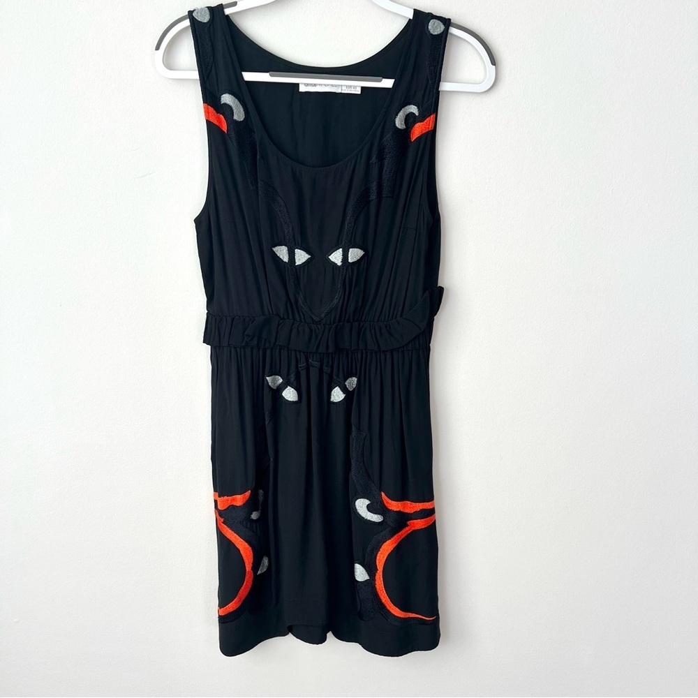 Alice McCall Abstract Print Pattern Embroidered Sleeveless Mini Dress Black